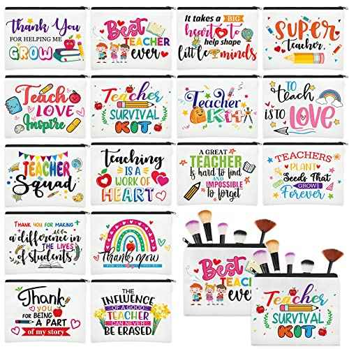 Hillban 32 Pieces Teacher Christmas Gifts Teacher Appreciation Gifts Women Cosmetic Makeup Bag Funny Pencil Pouch for Graduation Birthday Christmas(Cute)