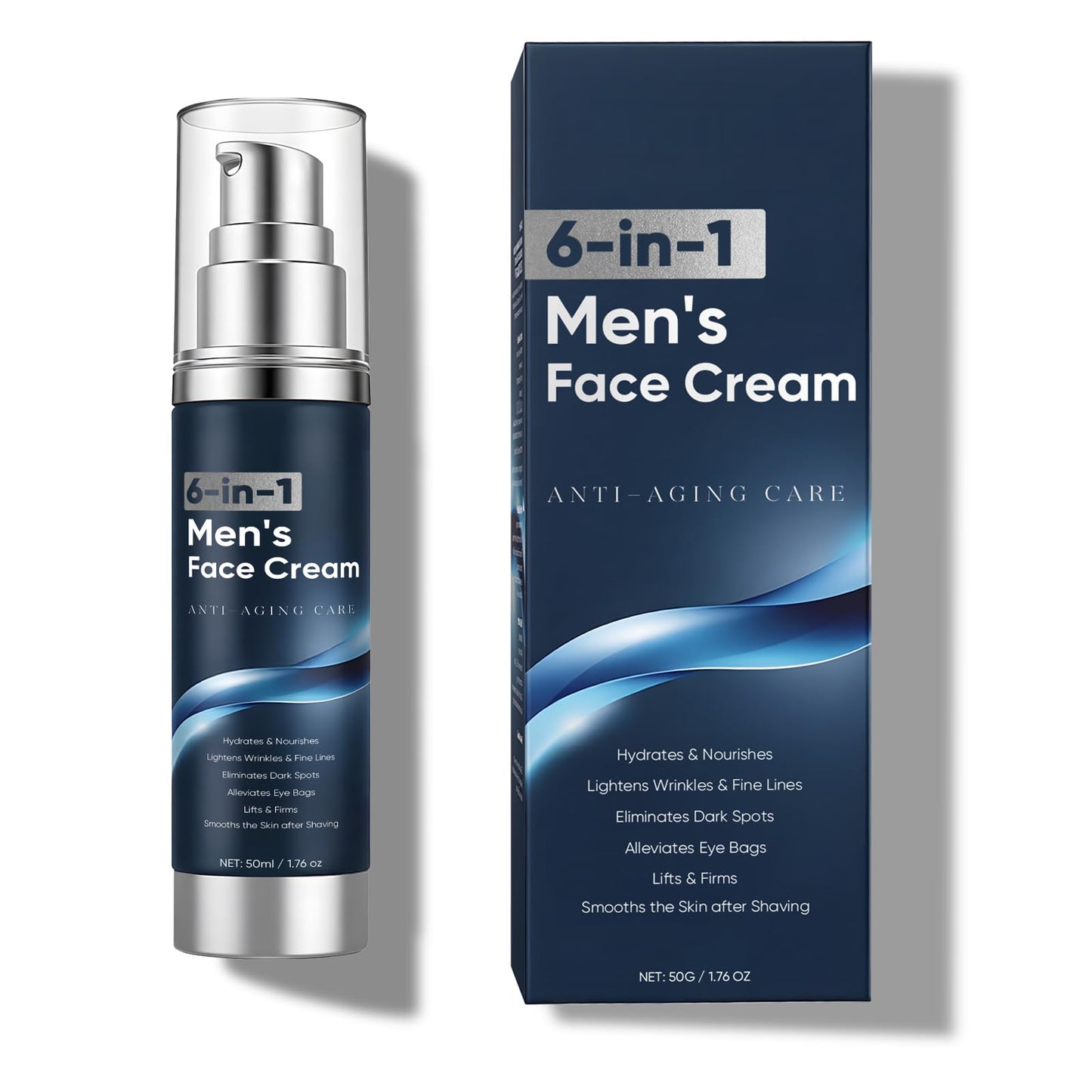WAESKI 6-in-1 Face Cream for Men, Anti-Aging Moisturizer with Collagen, Hyaluronic Acid and Shea Butter, Reduces Wrinkles, Dark Circles and Puffiness, Men's Formula Daily Care 1.76 fl oz (1)