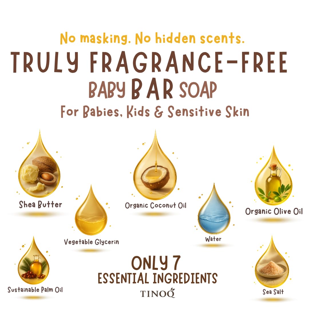 Fragrance-Free Baby Bar Soap - Unscented Natural Soap for Sensitive Skin | Organic, Gentle Formula | 7 Bars (3.5 oz Each)