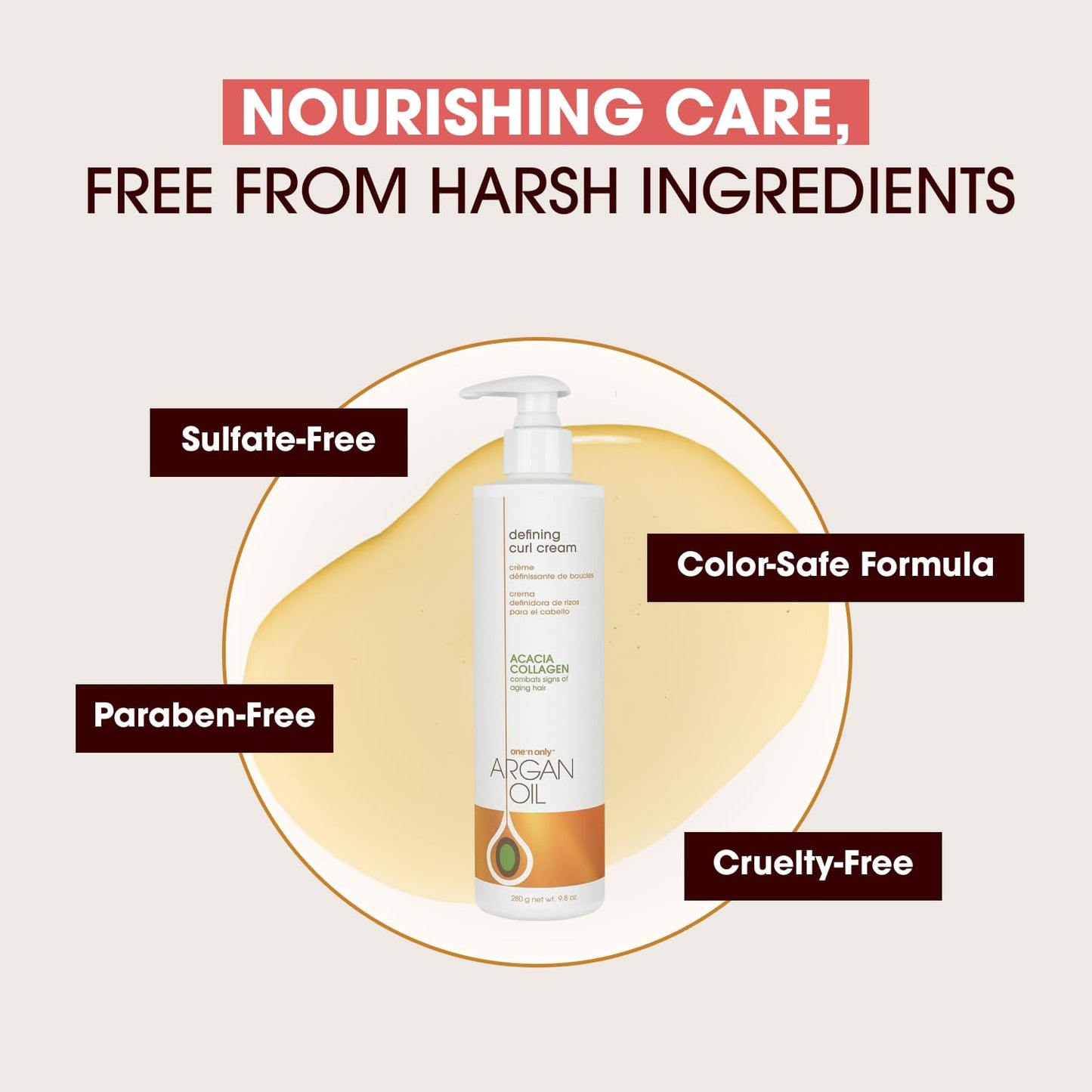 One 'N Only Defining Curl Cream with Argan Oil, Leave-in Conditioning Cream, Defines and Leaves Strong Curly Hair, Enhances Shine and Hydrates Without Sticky Residue, 9.8 Ounces (3 Pack)