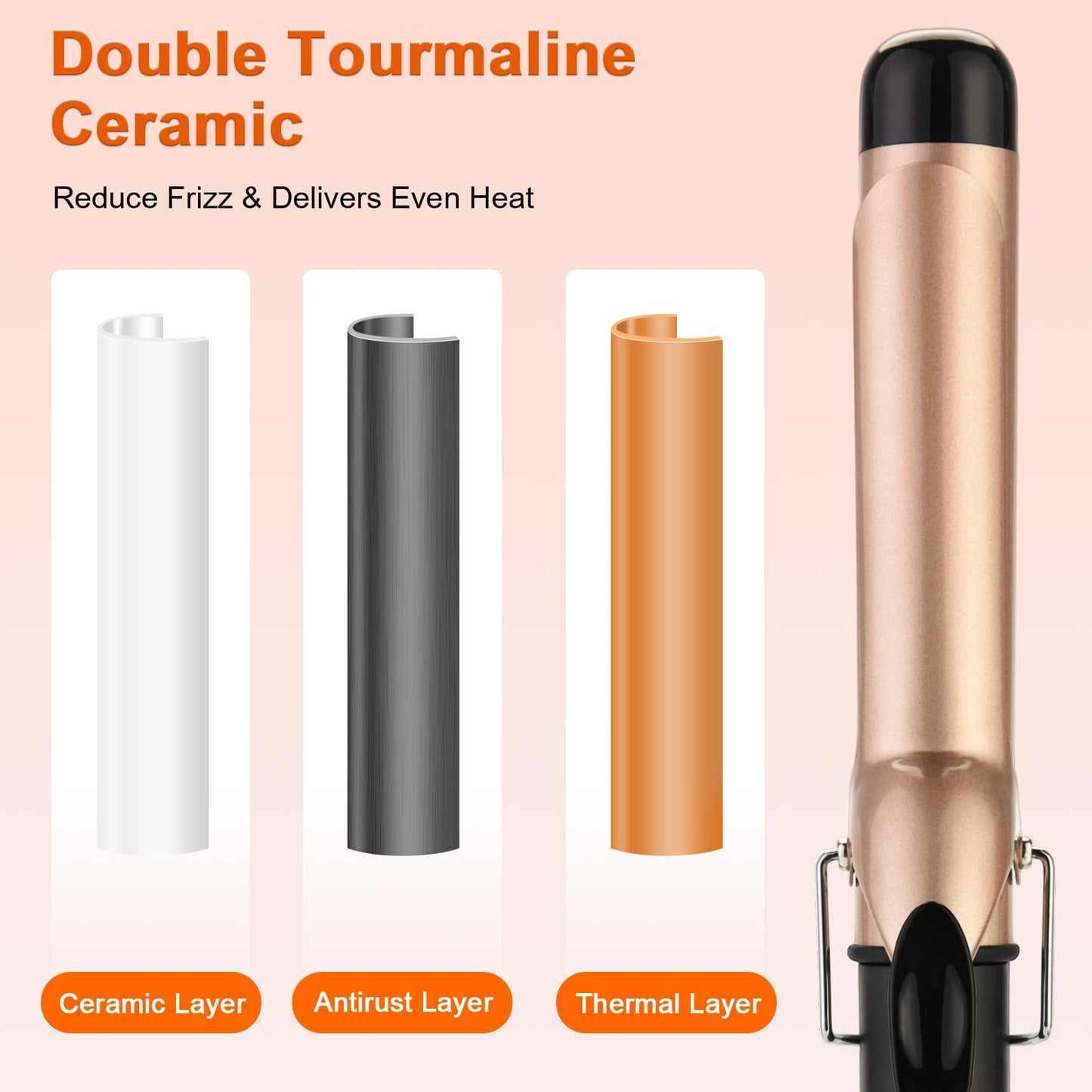 Curling Iron 1 1/4 Inch for Medium and Long Hair Professional Tourmaline Ceramic Barrel Curler with Clamp Dual Voltage Adjustable Temperature Long-Lasting Results Black