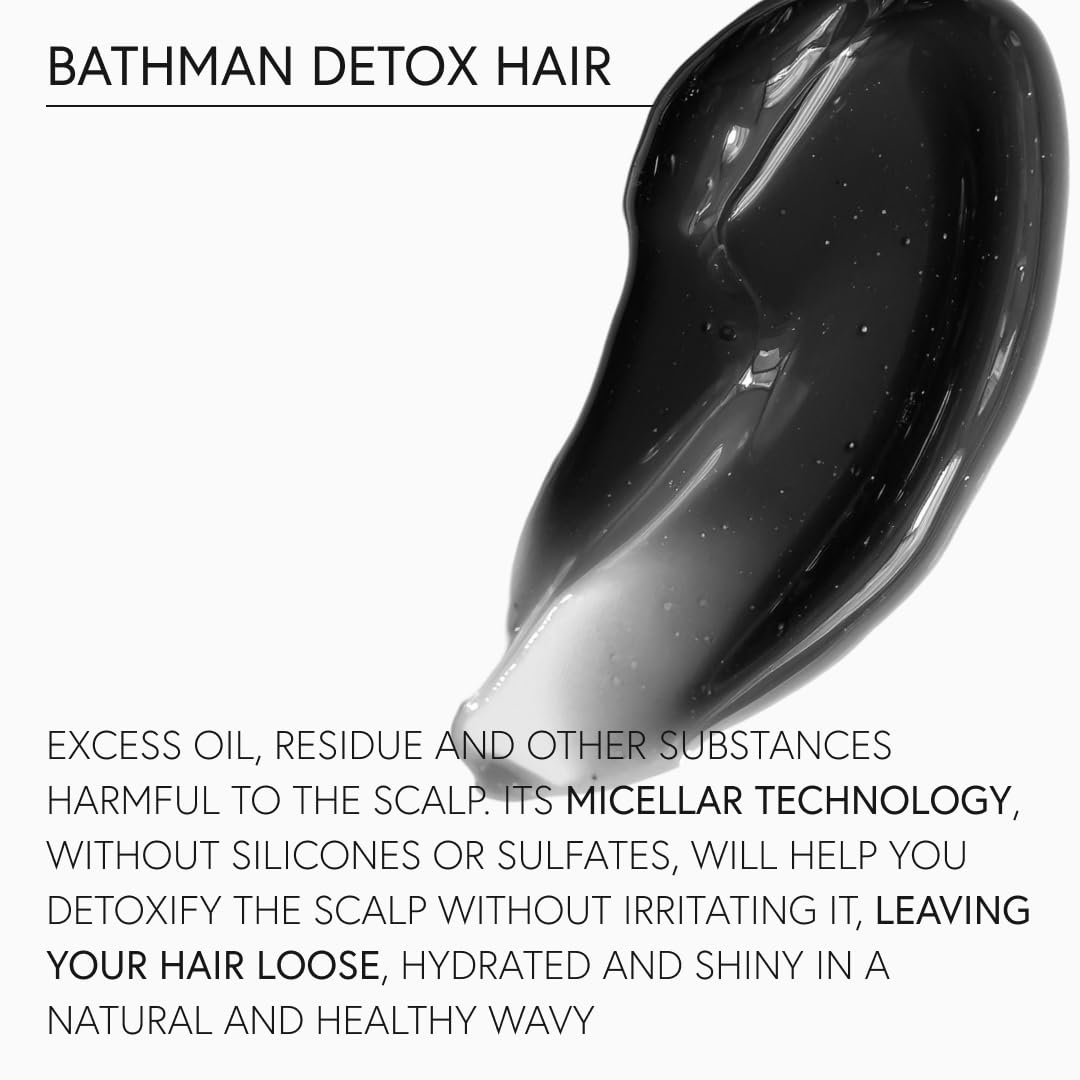 MONCHO MORENO Bathman Detox Hair - Detox Shampoo for Product Build-Up & Oily Scalp, Clarifying & Deep Cleansing Shampoo with Activated Charcoal for Oily Roots & Dry Ends (8.8 Fl Oz)