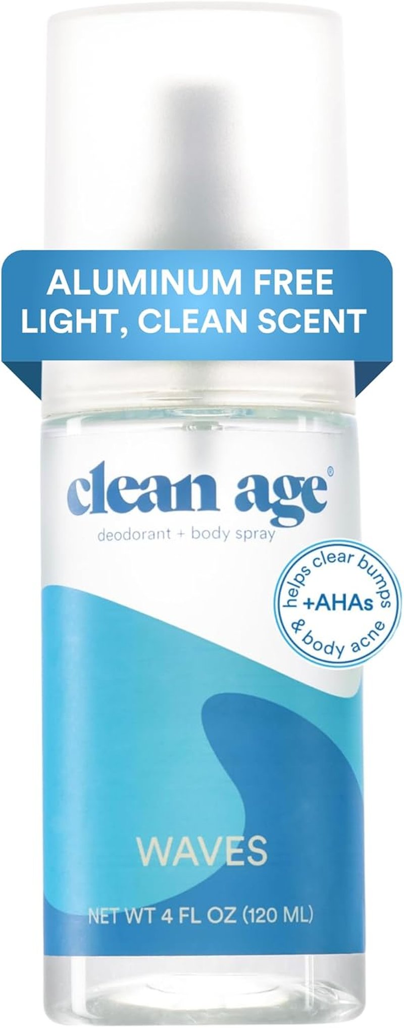 Aluminum-Free Deodorant & Body Spray - Waves | 4oz Clean Formula for Teens with AHA for Body Acne