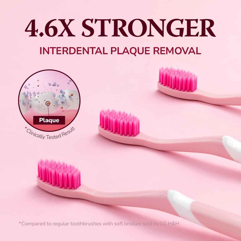 HIMALAYA PINKSALT Natural Toothbrush 4 Count - Medium Toothbrushes for Adults, Plaque Remover for Teeth, Tapered Bristles Gentle on Teeth and Gum, Deep Clean Toothbrush