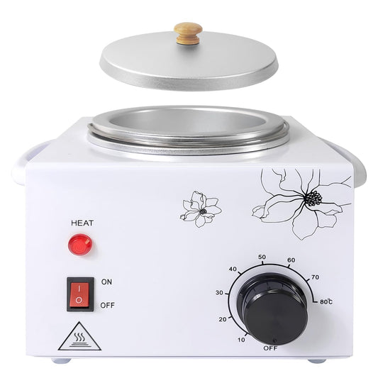 Portable Wax Warmer Machine for Painless Hair Removal, Women Men Professional Wax Heater with Adjustable Temperature Set, 20pcs Sticks (White - Single Pot)