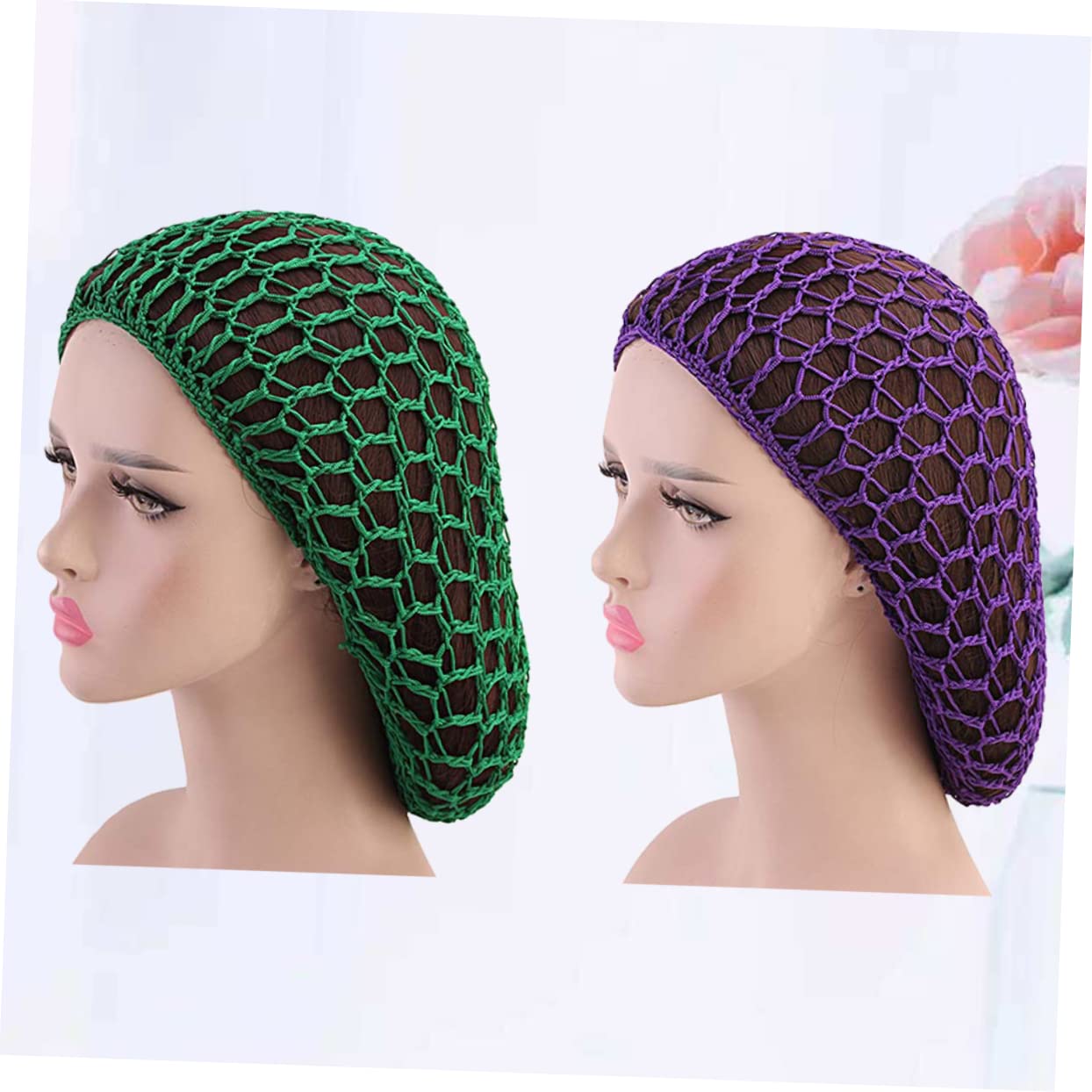 2 Pack Long Sleeping Hat Mesh Hair Protector Stretchy Crochet Net Cap Comfortable Fit 11.81X11.02 Inch Durable Night Hair Net for