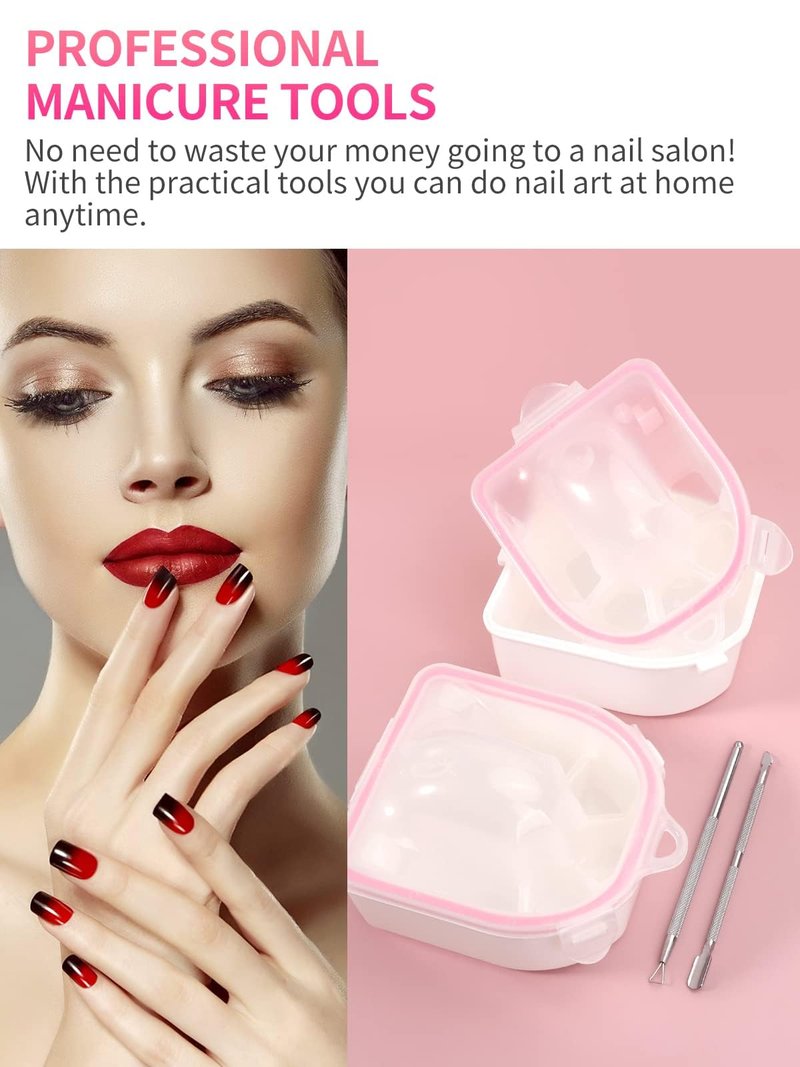 Nail Soaking Bowl, 2PCS Soak Off Gel Polish Dip Powder Remover Manicure Bowl with Triangle Cuticle Peeler and Stainless Steel Cuticle Pusher Nail Art Tool (Pink)