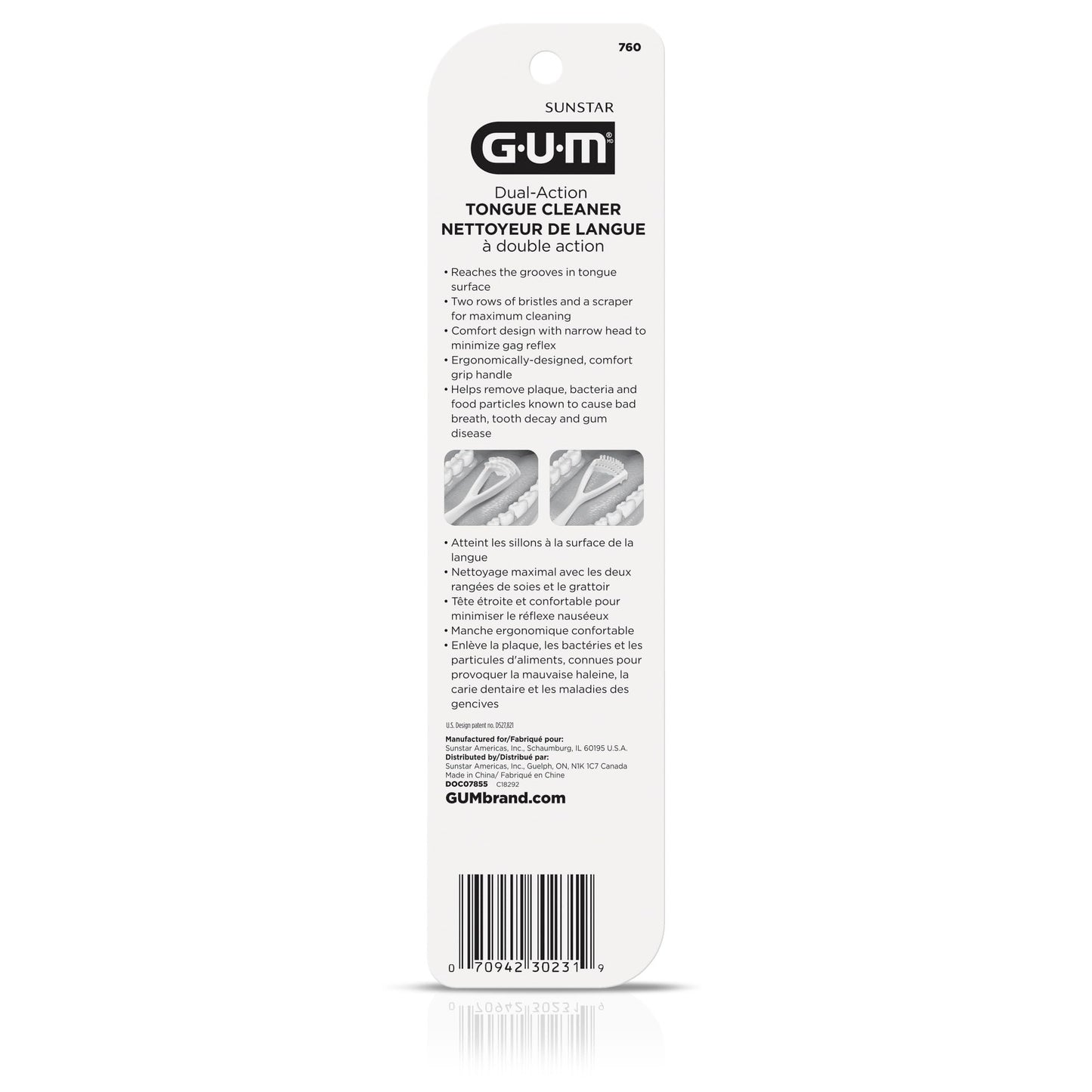 GUM Tongue Cleaner, Dual-Action Soft-Bristled Tongue Brush with Tongue Scraper for Better Oral Hygiene & Bad Breath Control, Pack of 3