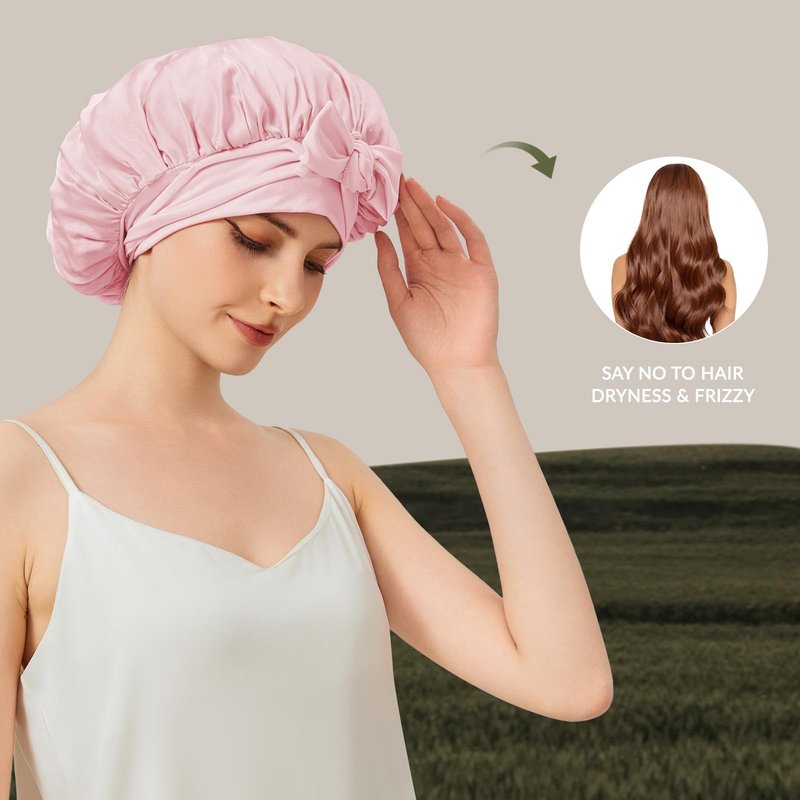 100% Mulberry Silk Bonnet for Sleeping for Women, 22 Momme Grade-6A Single-Layer Silk Bonnet Hair Wrap for Curly Hair Sleep Cap with Soft Long Elastic Bands(1PCS,Pink)