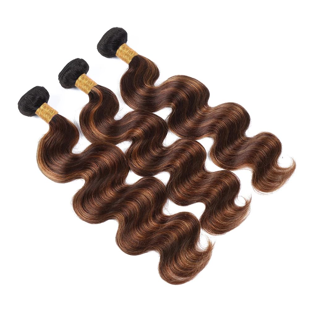 P4/30 Human Hair Bundles Body Wave Bundles With Highlights Human Hair 14 16 18 Inch Brazilian Virgin Remy Hair Extensions Dark Brown Bundle Hair Weave Salon Quality 100g/Pc