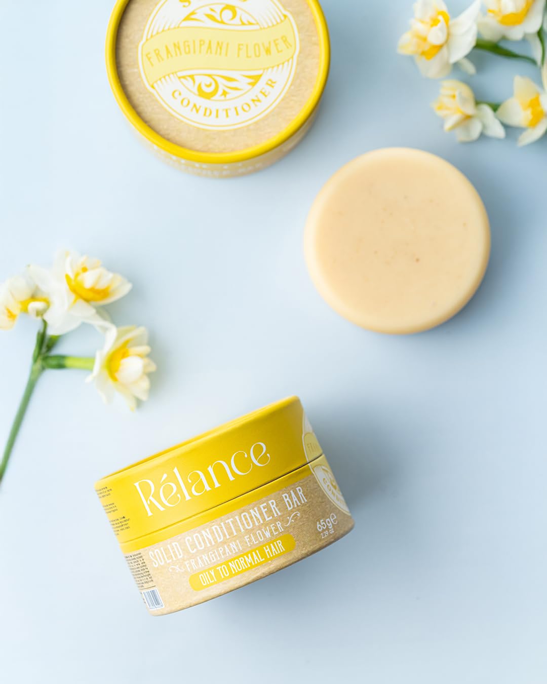 Relevance Natural Solid Hair Conditioner Bar with Frangipani Flower, Sulfate-Free, Provitamin B5, 65g