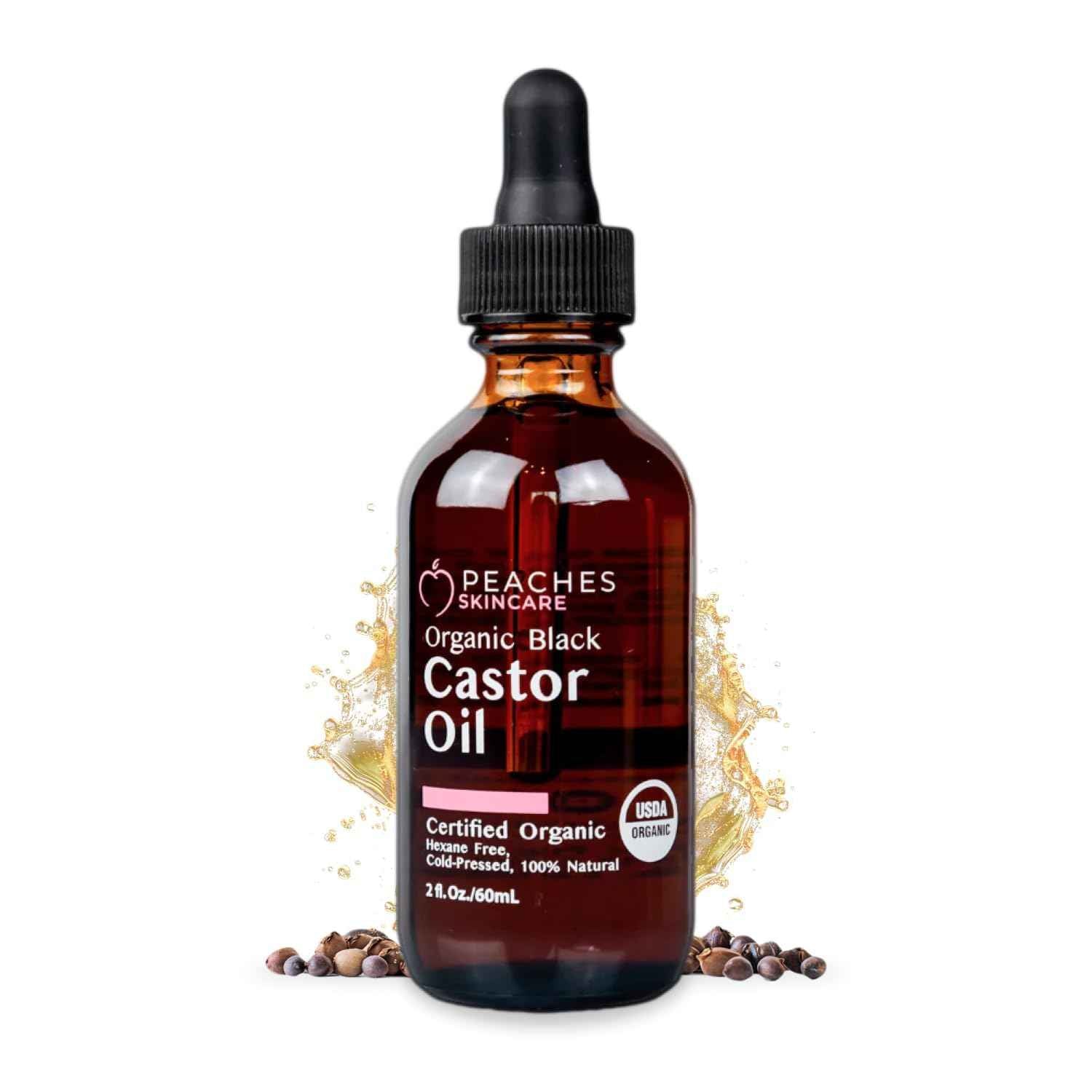 Organic Cold-Pressed Castor Oil – Hexane-Free, Vegan Formula with Omega-9, Omega-6, and Vitamin E – Hydrating Oil for Skin and Hair – Black Castor Oil (2 fl. oz)