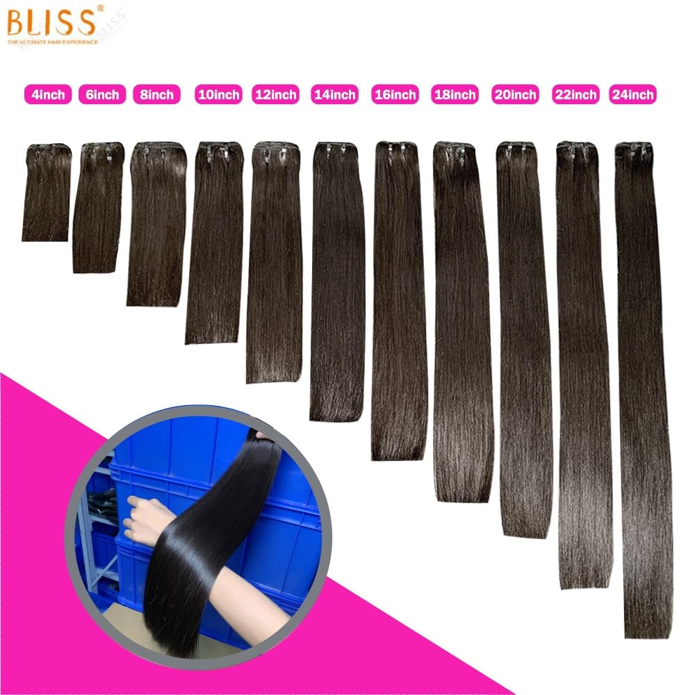 Blisshair Sew In Hair Extensions Real Human Hair 8 Inch Weft Hair Extensions Full Head Double Weft SDD Burmese Bone Straight Hair Single Bundle for Women 100g Natural Color (Straight, 8inch)