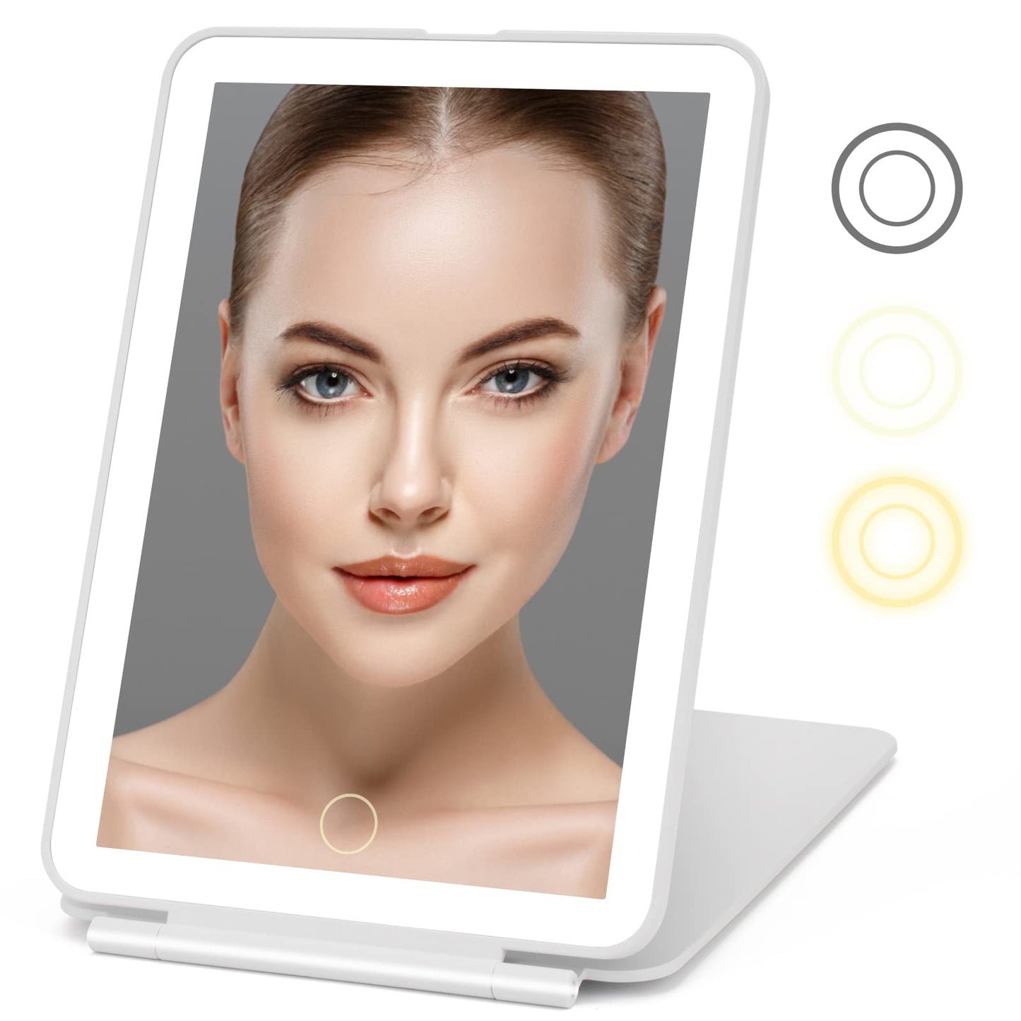 DenCert Rechargeable Travel Makeup Mirror 72 LED Lighted Compact Slim Vanity with Lights 3 Lighting Modes Dimmable Touch Screen (White),(DenCert)