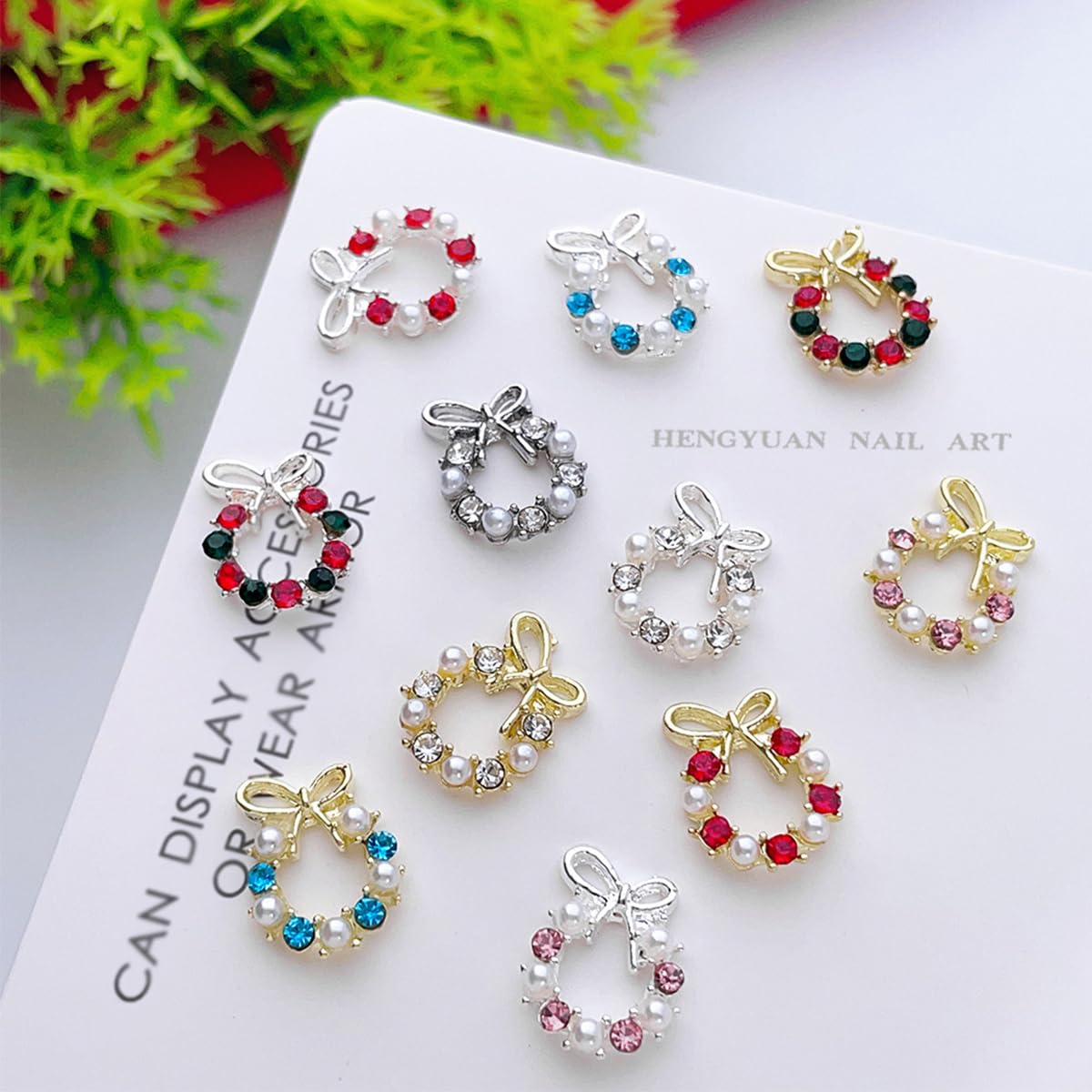 22Pcs Christmas Nail Charms with Pearls Designs Alloy Xmas Wreath Crystal Nail Art Charms Sliver Gold Nail Rhinestones Jewelry for Women DIY Manicure Christmas Holiday Nail Decorations