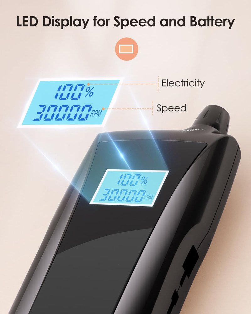 Beloving Portable Nail Drill Machine,30000RPM Rechargeable Electric Nail File Professional with Speed Display,Sanding Bands and Bits,Efile for Acrylic Dip Gel Nails Manicure Pedicure Home Salon Use