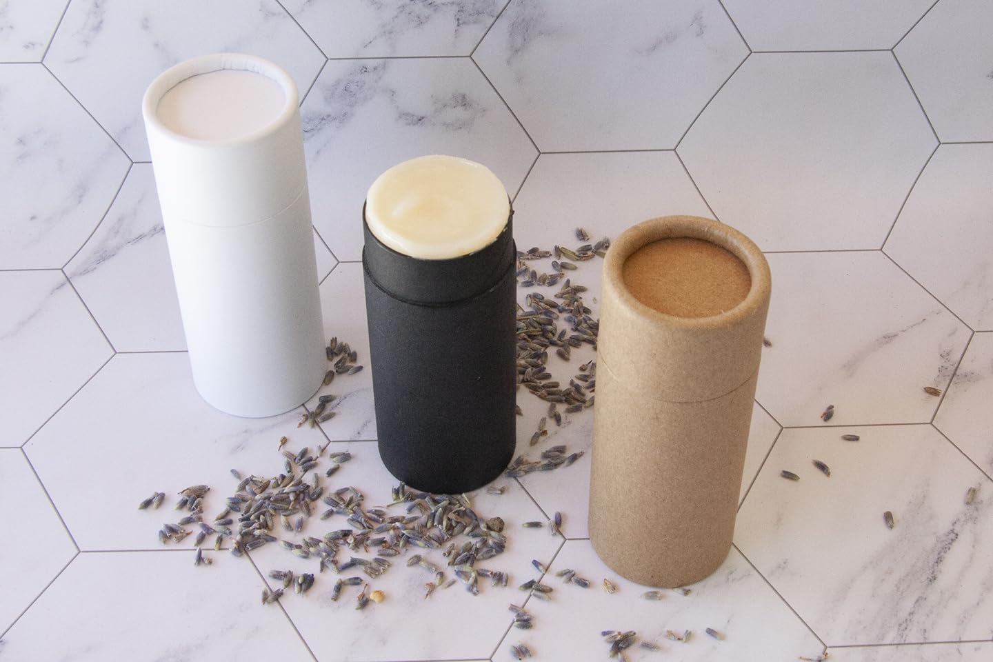Kraft Paperboard Deodorant Tubes - 2.5oz Refillable Solid Perfume Containers | 25 Pack, Black