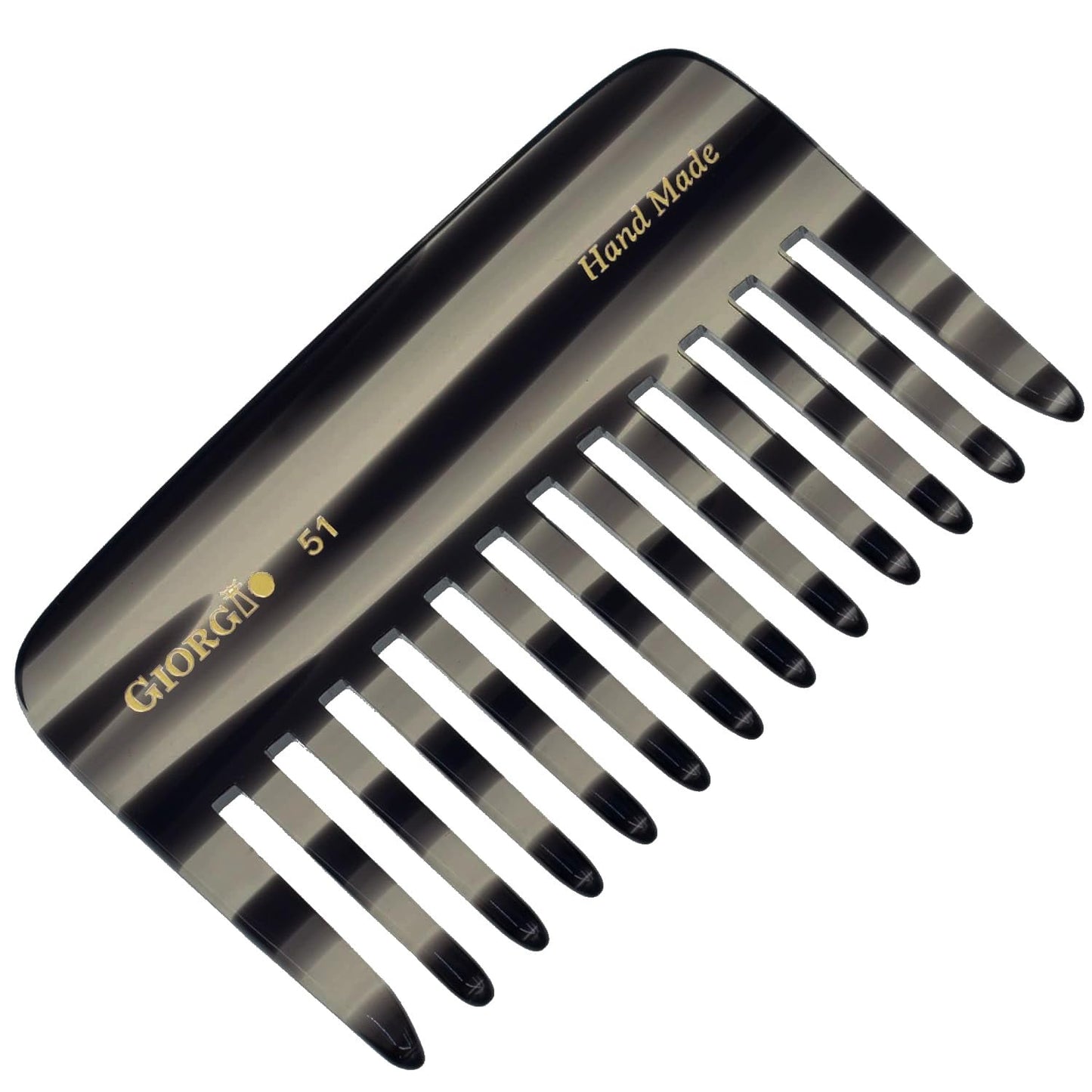 Giorgio G51 Graphite Small Travel Purse Detangling Comb - Wide Teeth Pocket Comb for Thick, Curly and Wavy Hair, Wet or Dry Use, Handmade of Cellulose, Saw-Cut, Hand Polished