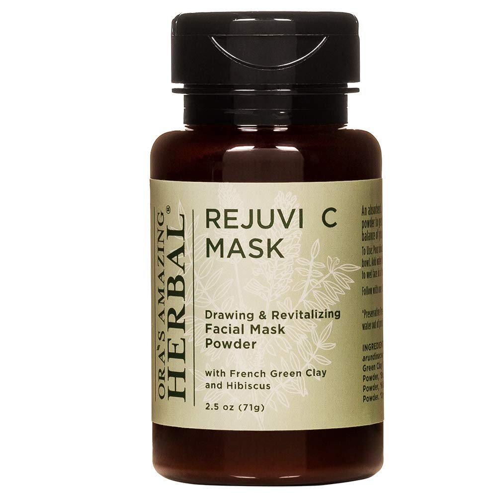 Ora's Amazing Herbal Rejuvi C Mask, Powder Mask, Detoxifying Face Powder, French Green Clay, Exfoliating Rosehip Seed Hibiscus with Vitamin C and Frankincense for Acne, Maskne