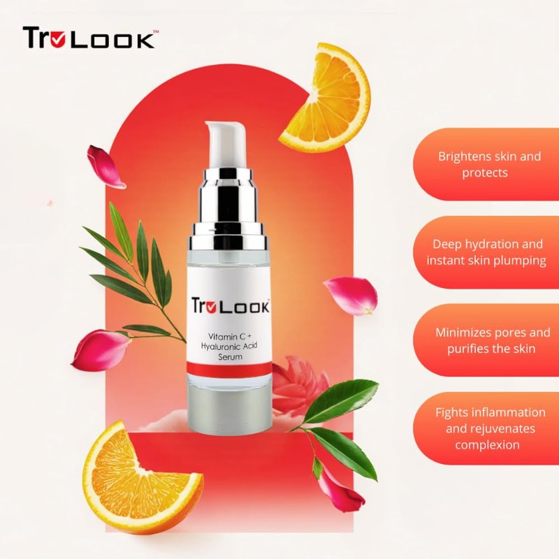 TruLook Vitamin C + hyaluronic Acid Serum for face, Anti Aging, Anti Wrinkle, Improves Dark Spots, Tone, & Fine Lines Made in USA