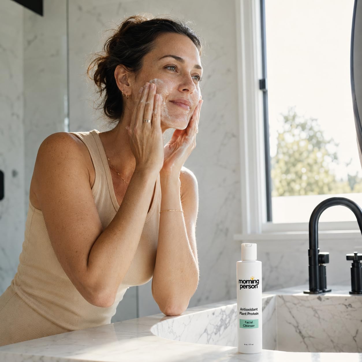 Morning Person Antioxidant Plant Protein Face Cleanser | Hydrolyzed Kale, Carrot & Lemon Proteins + Green Tea | Gentle Daily Cleanser | Sulfate-Free, Fragrance-Free Beauty