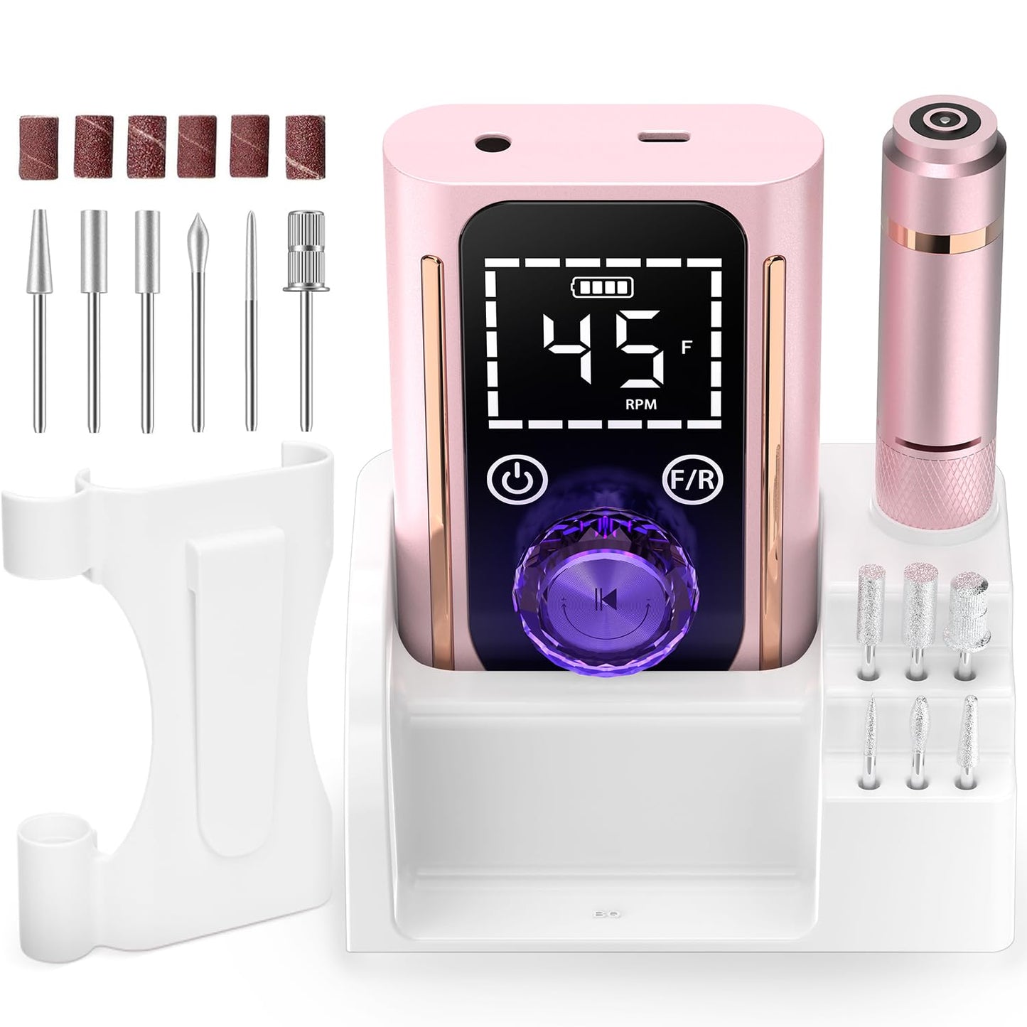 ANBEISTEE Electric Nail Drill 45000 RPM, Professional Rechargeable Nail File Kit, Portable Nail Drill Machine, Acrylic Nail Kit, Touch Screen Control, for Any Manicure, Pedicure, Pink
