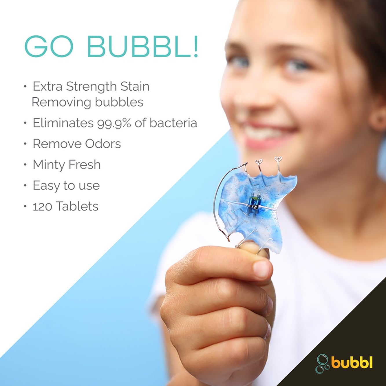 Bubbl 120 Tablet Retainer Cleaner for Invisalign Wire Retainer Cleaner Night Guard Cleaner and More Remove Odors and Stains for Cup or Ultrasonic Cleaners 4 Month Supply