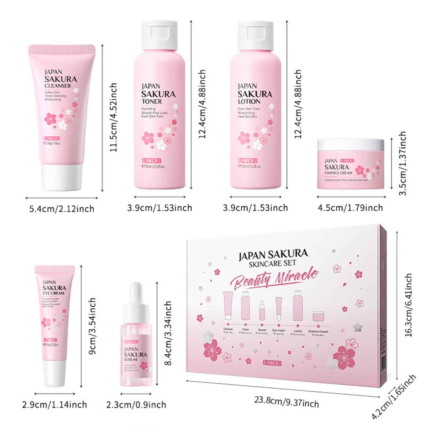 6 Pcs Skin Care Sets JAPAN SAKURA Women Beauty Gift Sets Sakura Skin Care Kit with Cleanser, Toner, Serum, Eye Cream, Lotion, Essence Cream Travel Kit for Women Teen Girls