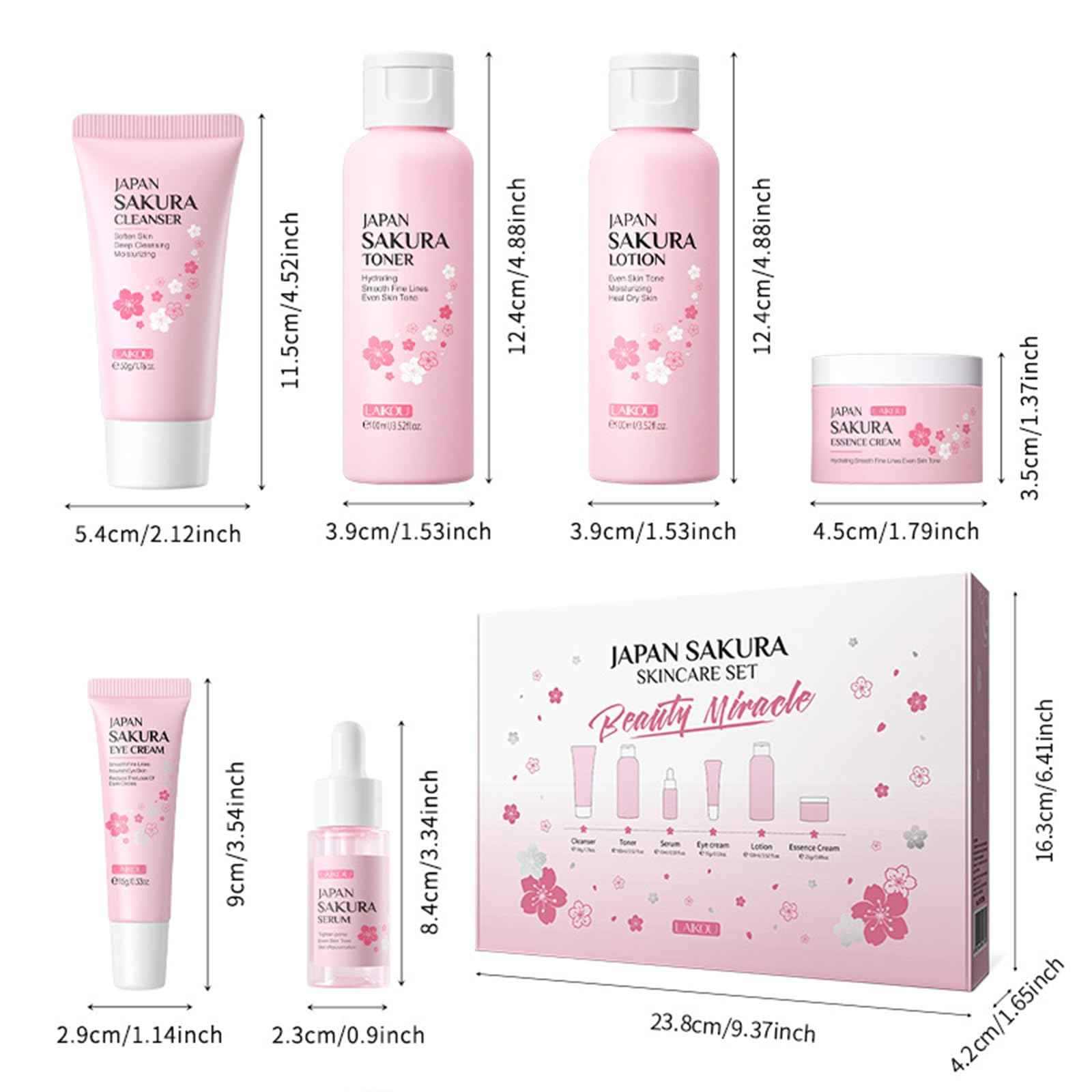 6 Pcs Skin Care Sets JAPAN SAKURA Women Beauty Gift Sets Sakura Skin Care Kit with Cleanser, Toner, Serum, Eye Cream, Lotion, Essence Cream Travel Kit for Women Teen Girls