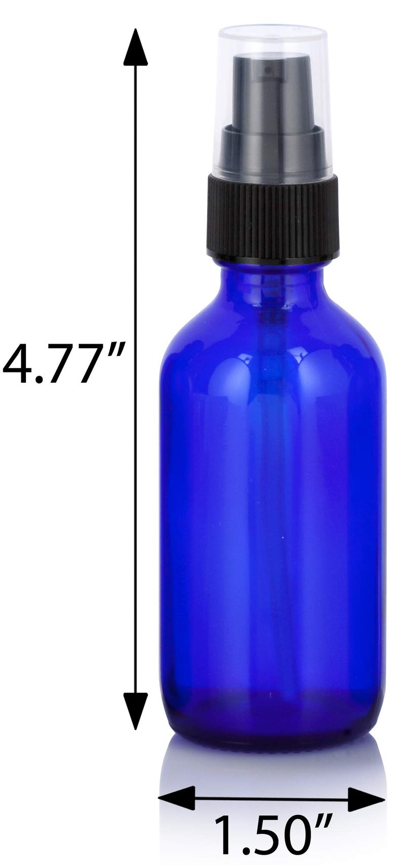 JUVITUS 2 oz Cobalt Blue Glass Boston Round Black Treatment Pump Bottle (24 Pack) + Travel Size Foamer for Soap