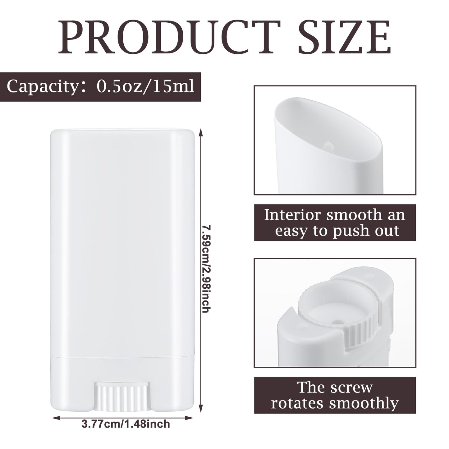 Wesiti 100 Pcs Plastic Empty Deodorant Containers 1/2 oz Travel Deodorant 15ml Refillable Containers Tubes Oval Lip Balm Tubes for Lip Balm DIY, White