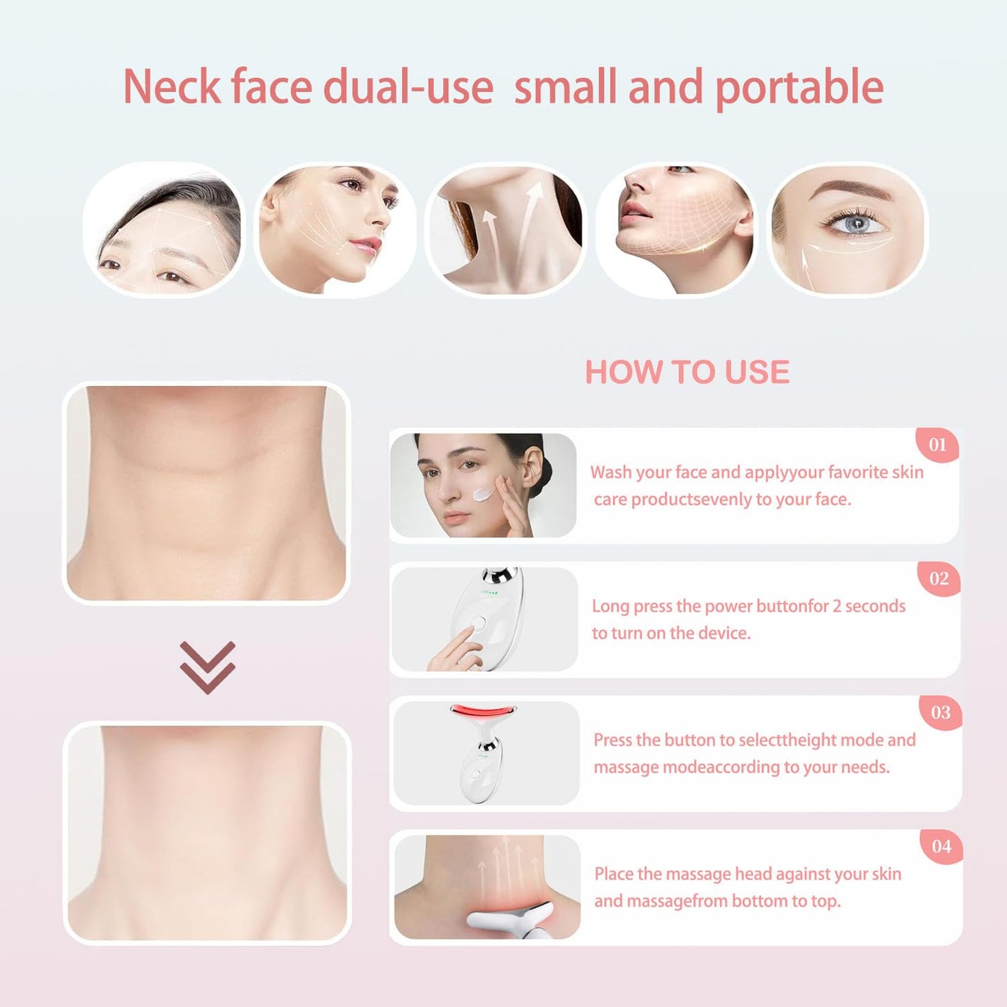 Red-Light-Therapy-for-Face and Neck, Face 𝖲 culpting Wand with 7 Color, Anti 𝖶rinkles Facial Massager for Face and Neck Tool for Skin Care (White)