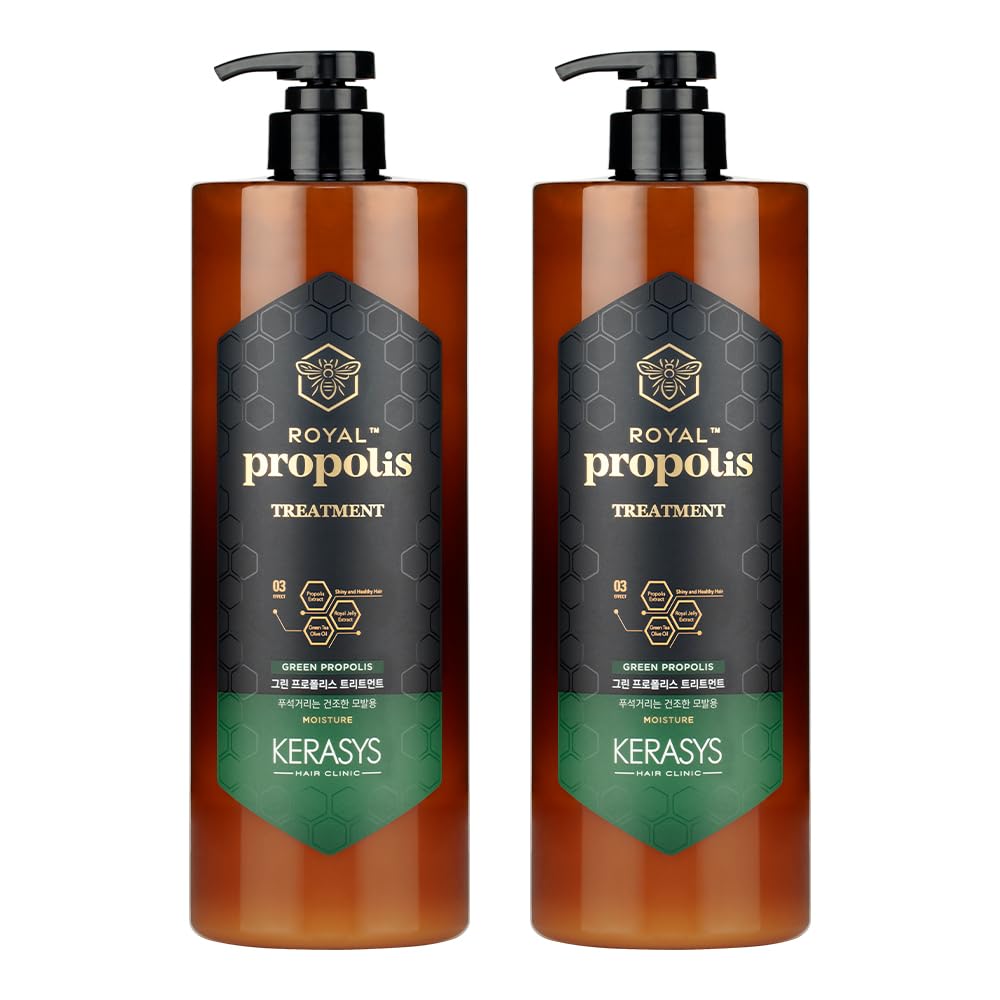 Kerasys Propolis Royal Jelly Extract Green Tea Olive Oil Shiny and Healthy Hair Propolis Green Moisture 33.8 fl oz / 1L (Treatment, 2-Pack)