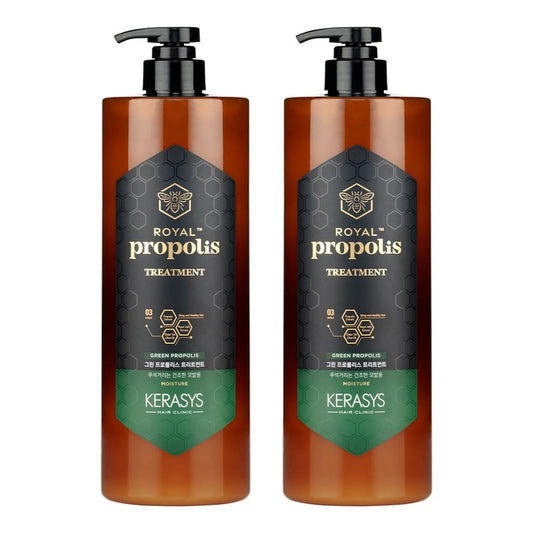 Kerasys Propolis Royal Jelly Extract Green Tea Olive Oil Shiny and Healthy Hair Propolis Green Moisture 33.8 fl oz / 1L (Treatment, 2-Pack)