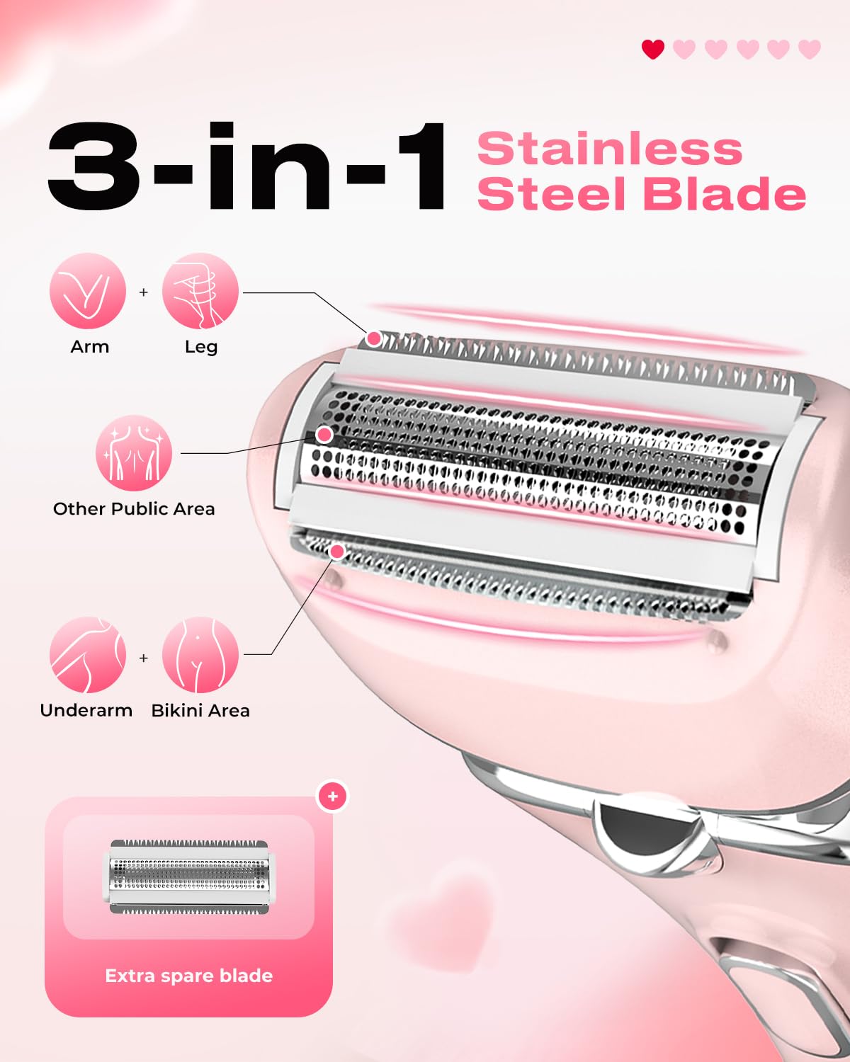 Electric Razor for Women Rechargeable Wet Dry Electric Shaver for Women, Waterproof Lady Shaver for Legs Arm Underarm Bikini Public Body Razor with One Extra Foil Blade