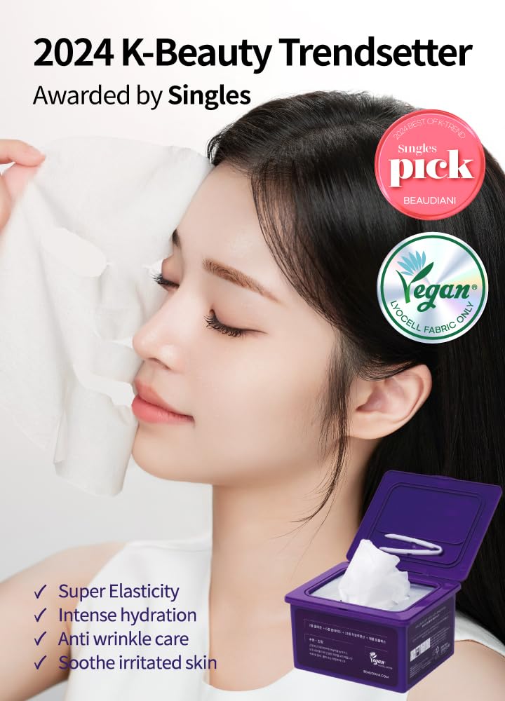 BEAUDIANI Pepti Collagen Daily Sheet Mask (31 Count) – Hydrating & Firming Face Mask with 7 Collagens, 6 Peptides & Hyaluronic Acid | Moisturizing Korean Skincare for All Skin Types