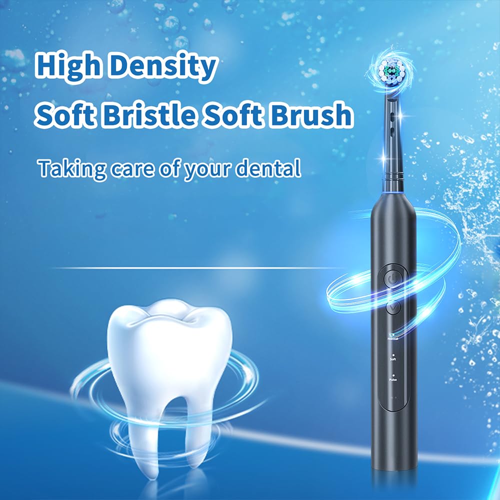 GRAUICI Deep Clean Rechargeable Electric Powered Toothbrush, Rechargeable Electric Toothbrush with 8 Brush Heads,Pressure Sensor to Protect Gums
