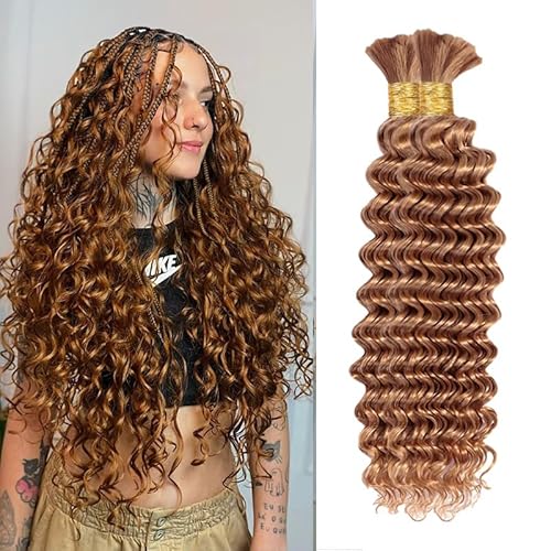 Human Hair Braiding Hair 18 Inch 100g/2Bundles Auburn Ginger Deep Wave Bulk Human Hair For Braiding 12A Curly Human Hair Extensions For Braids No Weft Knotless Human Braiding Hair