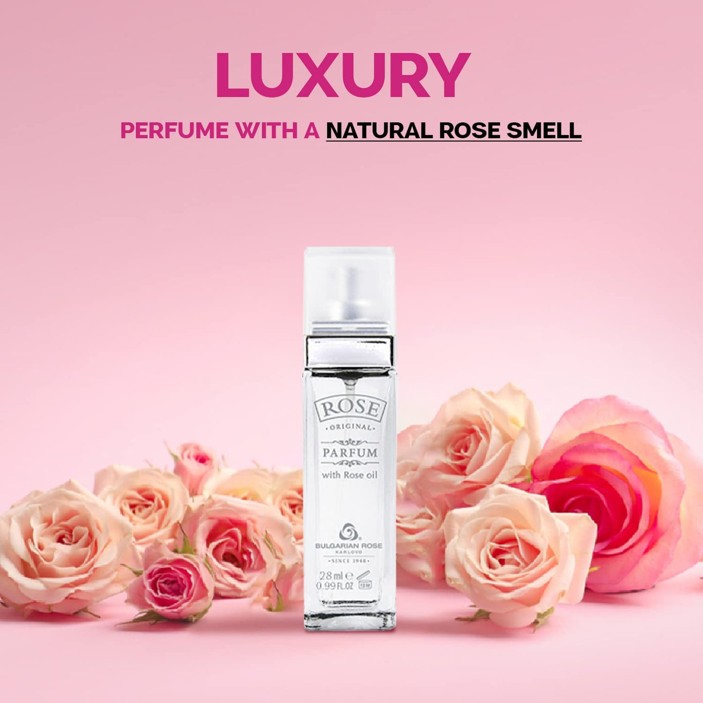 Original Bulgarian Rose Perfume - Natural Original Parfum - Aromatic Rose Fragrance - Long Lasting Freshness - Paraben Free - Unisex Perfume - Perfect for Everyone - 28ml