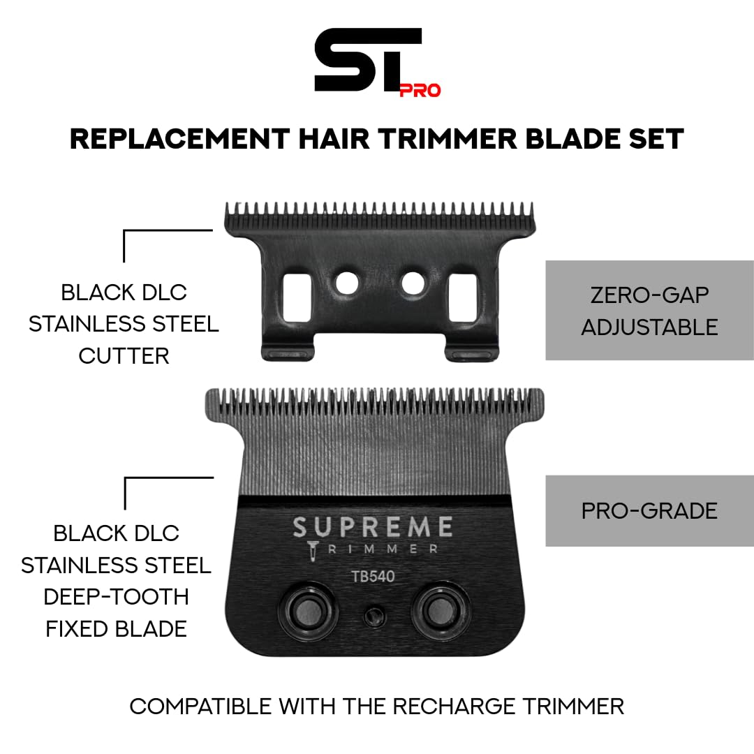 Supreme Trimmer Replacement Deep Tooth T-Blade TB540 | 0 Gap Adjustable, DLC Coated Stainless Steel Trimmer Blade for Recharge ST777