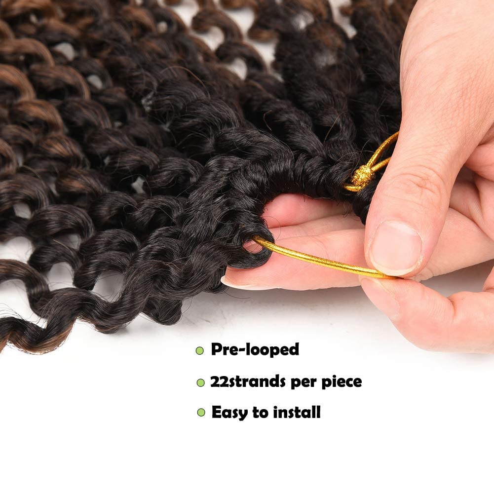 Ombre Passion Twist Hair Water Wave Long Bohemian Curly Crochet Braids For Bomb Twists Goddess Locs Synthetic Braiding Hair Extensions For Black Woman 6 Packs (18inch, Black-dark brown-light brown)