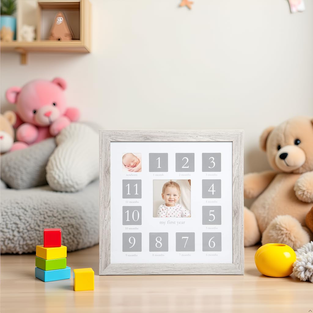 Kate & Milo My First Year Frame, Newborn To First Birthday Photo Frame, Baby Keepsake Nursery Frame, Rustic Wood