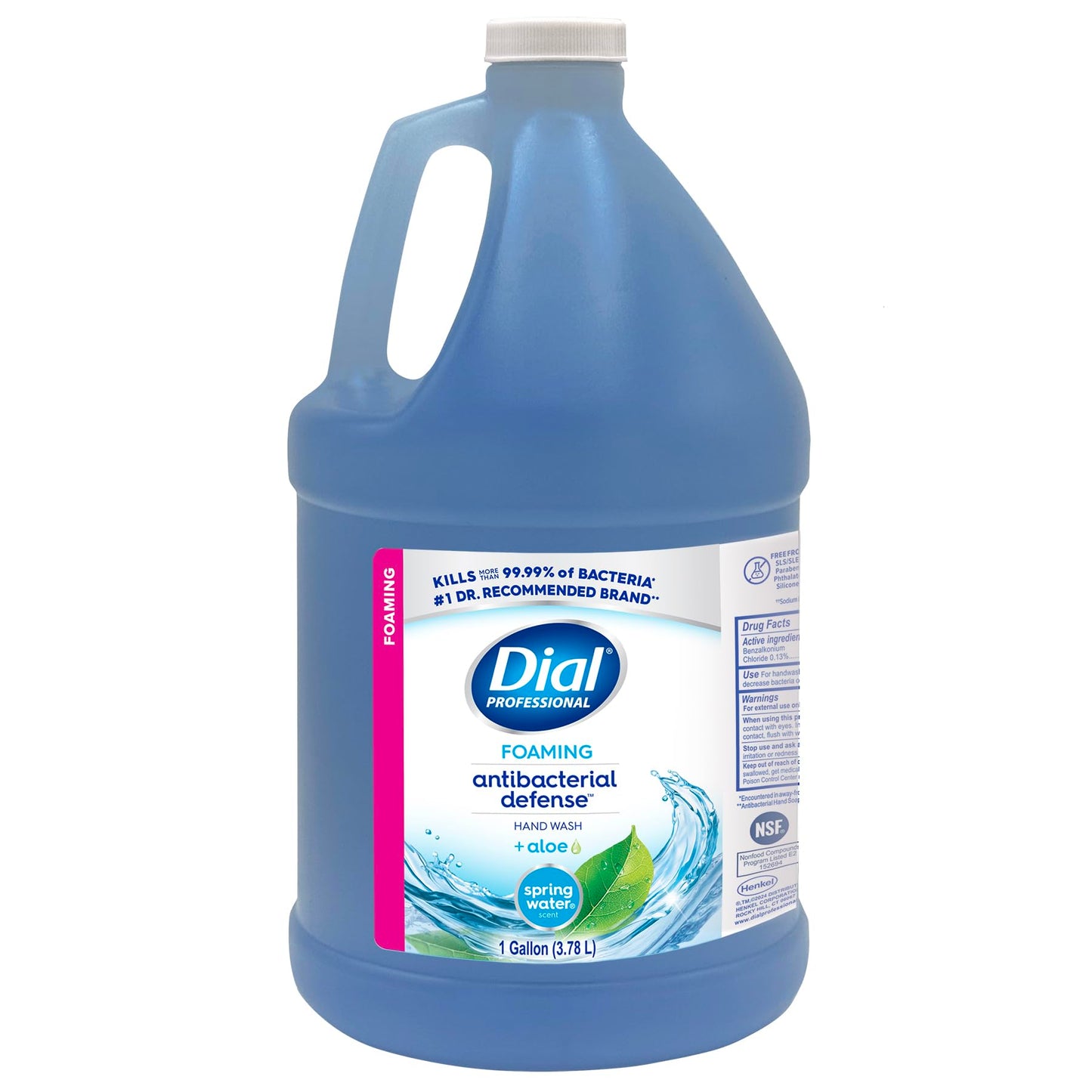 Dial Professional Spring Water Antibacterial Defense Foaming Hand Wash, 1 Gallon Refill Bottle, 128 Fl Oz