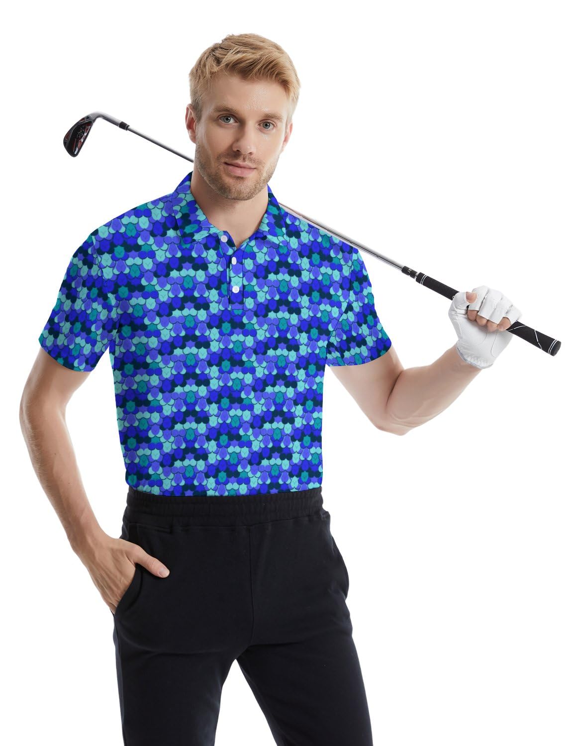 wunjqen Funny Golf Shirts for Men Funny Polo Shirts for Men Crazy Performance Moisture Wicking Quick-Dry Polo Shirts Short Sleeve Crazy Blue XXL