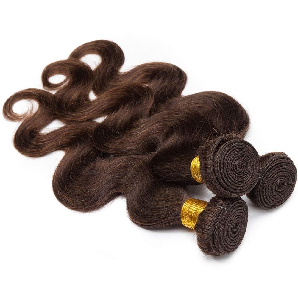 Dark Browm Body Wave Bundles Human Hair Brazilian Hair Extensions Sew In 9A Grade 100% Unprocessed Virgin Remy Human Hair Weave Extensions (body2#, 10 10 10)