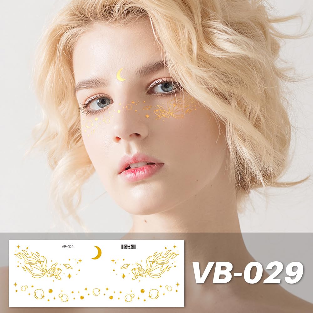10Pcs Gold Glitter Star Freckles Tattoo Sticker,Faux Freckle Patches Waterproof Temporary Tattoos Heart Design,Gold Glitter Freckles Face Tattoo,Cute Glitter Makeup Accessories for Women Girls