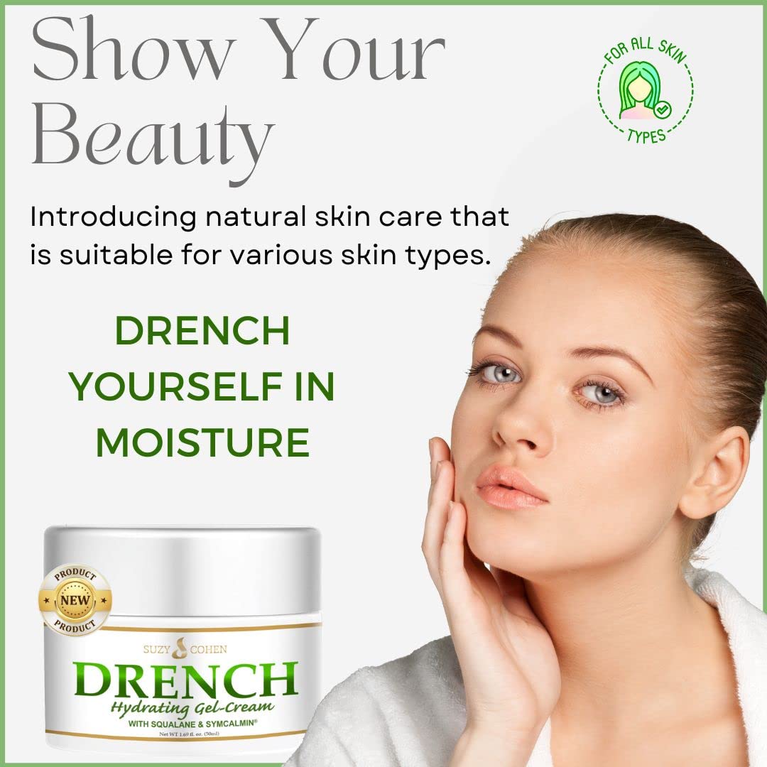 Script Essentials Suzy Cohen Drench Face Cream with Squalane & Aloe – Lightweight, Fast-Absorbing, Fragrance-Free Face Cream 1.69 oz (50ml)