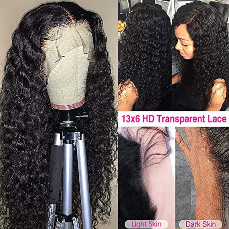 CHEETAHBEAUTY Deep Wave 13X6 HD Transparent Lace Front Wigs Human Hair Brazilian 10A Grade Deep Curly Human Hair Wigs for Black Women Pre Plucked with Baby Hair Natural Black 250% Density(16inch)