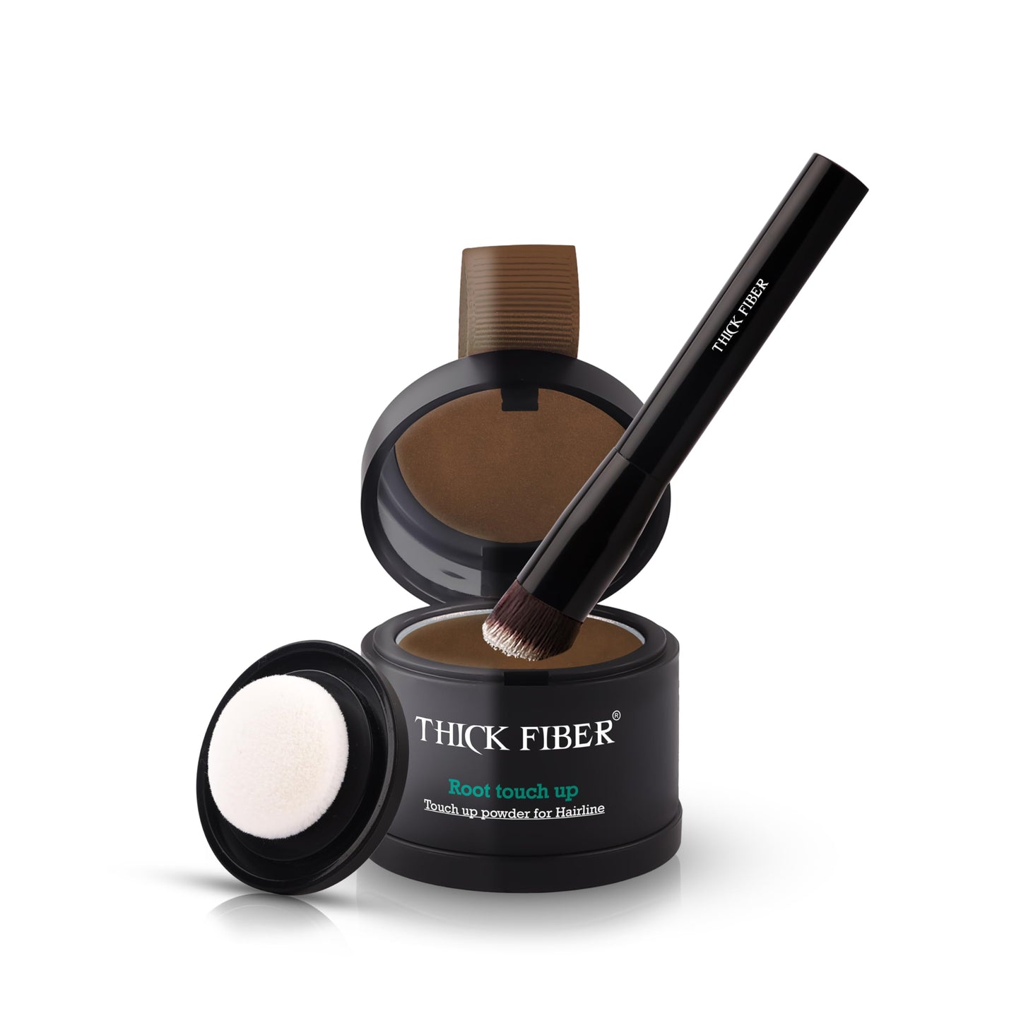 THICK FIBER Root Touch Up and Hairline Concealer - Water & Sweat Resistant Hair Loss Powder Set for Thinning Hair, Includes Brush (Light Brown)