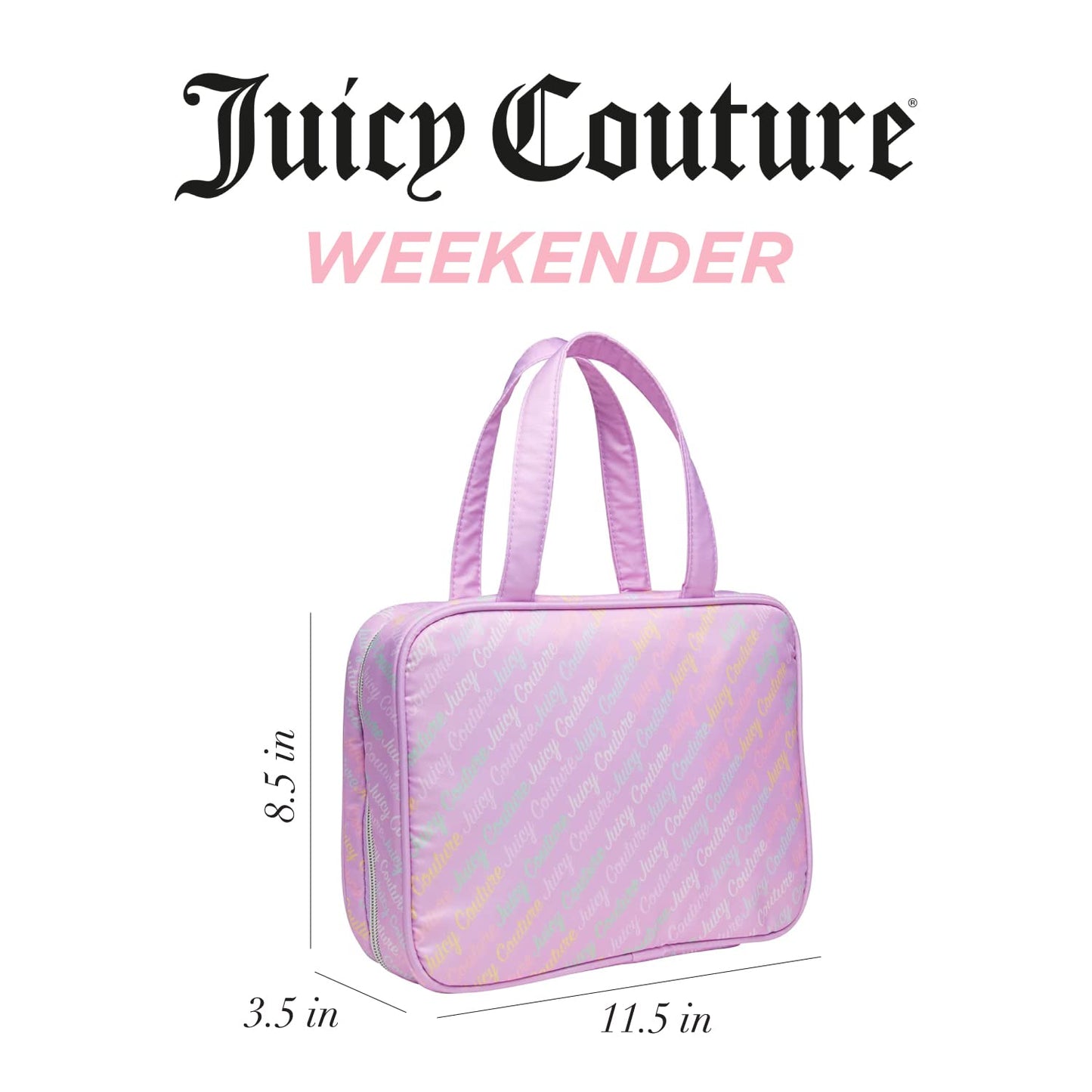 Juicy Couture Lavender Purple Makeup Bag Cosmetics Organizer Travel Essentials Weekender Pink Logo Print